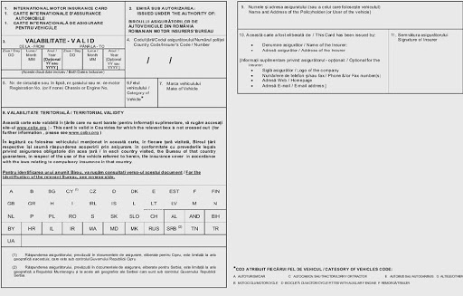 Documentele de asigurare Carte Verde vor fi tipărite pe hârtie albă