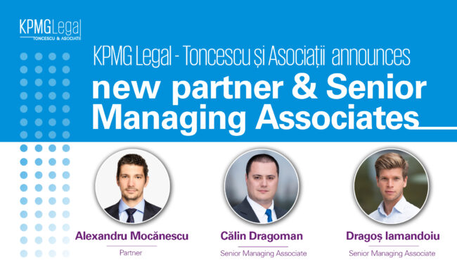 KPMG Legal – Toncescu și Asociații anunță numirea unui nou partener și promovări interne