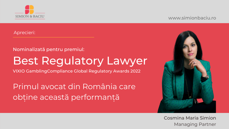 Cosmina Maria Simion este primul avocat din România nominalizat pentru premiul Best Regulatory Lawyer de către VIXIOGamblingCompliance