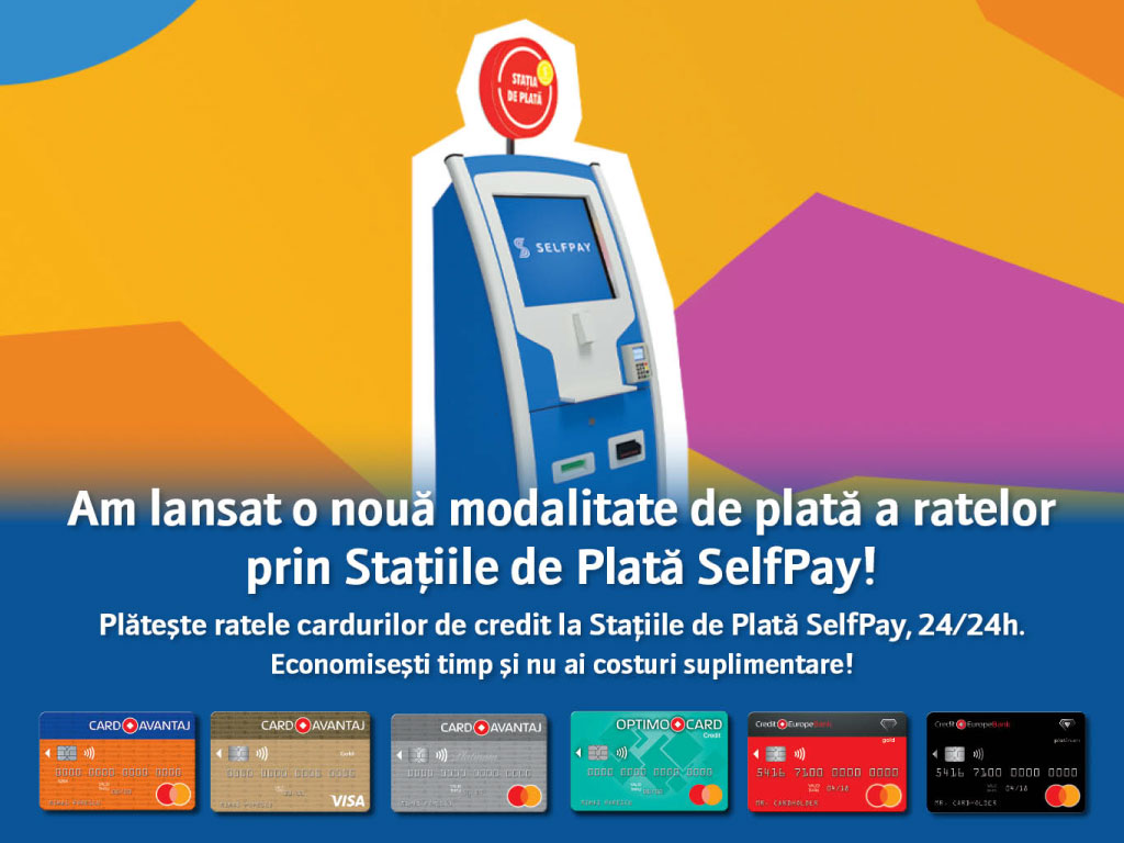 Credit Europe Bank lansează o nouă modalitate de plată a ratelor pentru cardurile de credit,  prin Stațiile de Plată SelfPay