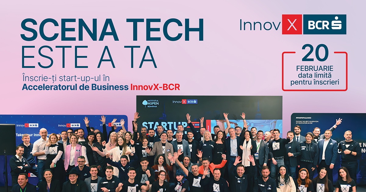 Acceleratorul InnovX-BCR deschide înscrierile pentru grupa Startups, dedicată antreprenorilor din tehnologie cu afaceri de peste 50.000 de euro Acceleratorul InnovX-BCR deschide înscrierile pentru grupa Startups, dedicată antreprenorilor din tehnologie cu afaceri de peste 50.000 de euro