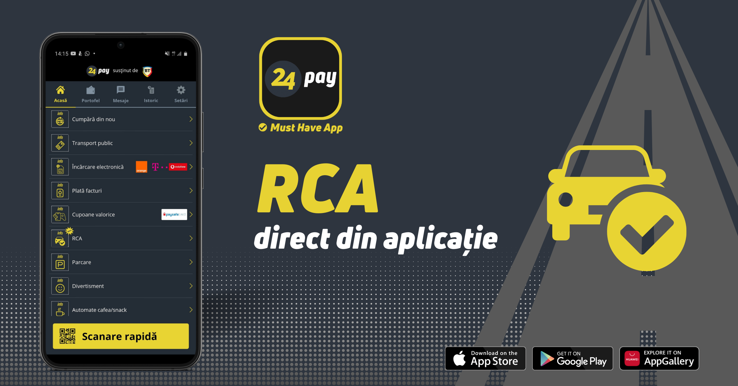 Încheierea unei polițe RCA se va putea face direct de pe telefon, prin aplicația 24pay