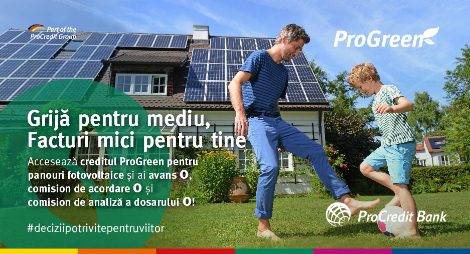 ProCredit Bank lansează creditul ProGreen pentru Panouri Fotovoltaice destinat persoanelor fizice