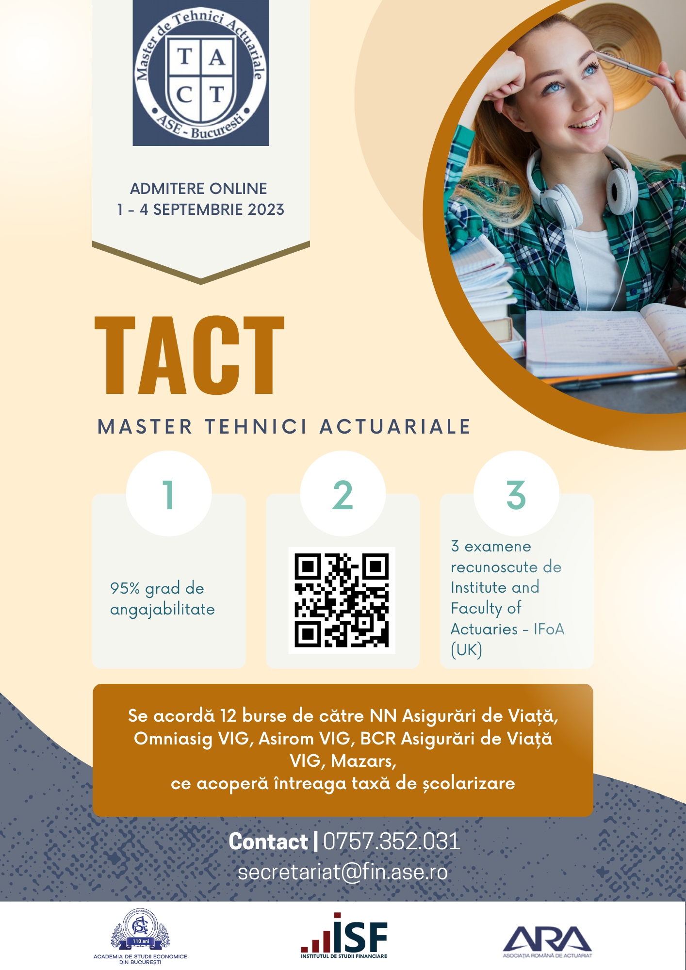 Admitere Master Tehnici Actuariale – TACT (sesiunea de toamnă: 1-4 septembrie 2023) Admitere Master Tehnici Actuariale – TACT (sesiunea de toamnă: 1-4 septembrie 2023)