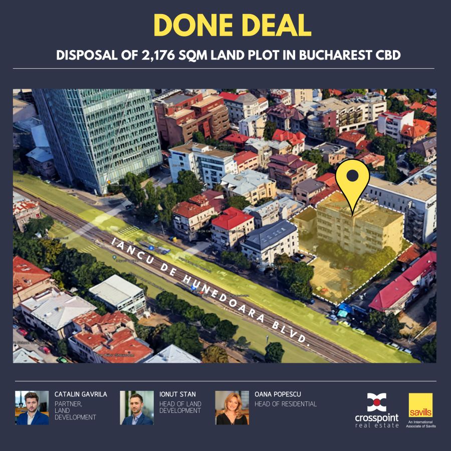 Crosspoint Real Estate, broker exclusiv în tranzacționarea unui teren rezidențial între Biofarm și Iancu de Hunedoara Residence cu o valoare de aproximativ 5 milioane EUR