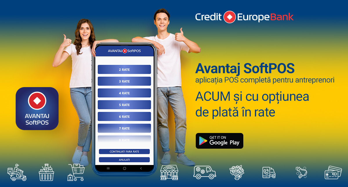 Credit Europe Bank oferă în premieră în România opțiunea de plată în rate prin intermediul aplicației Avantaj SoftPOS