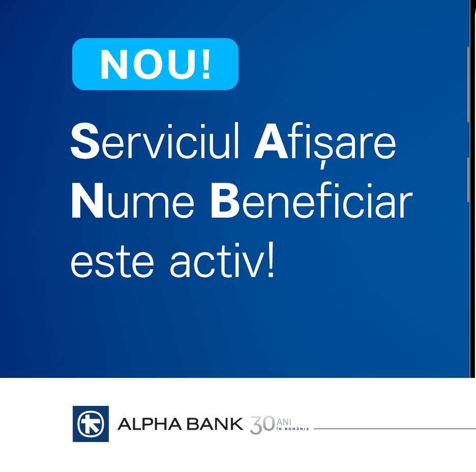 Alpha Bank Romania lansează serviciul SANB în aplicația Alpha Online Banking