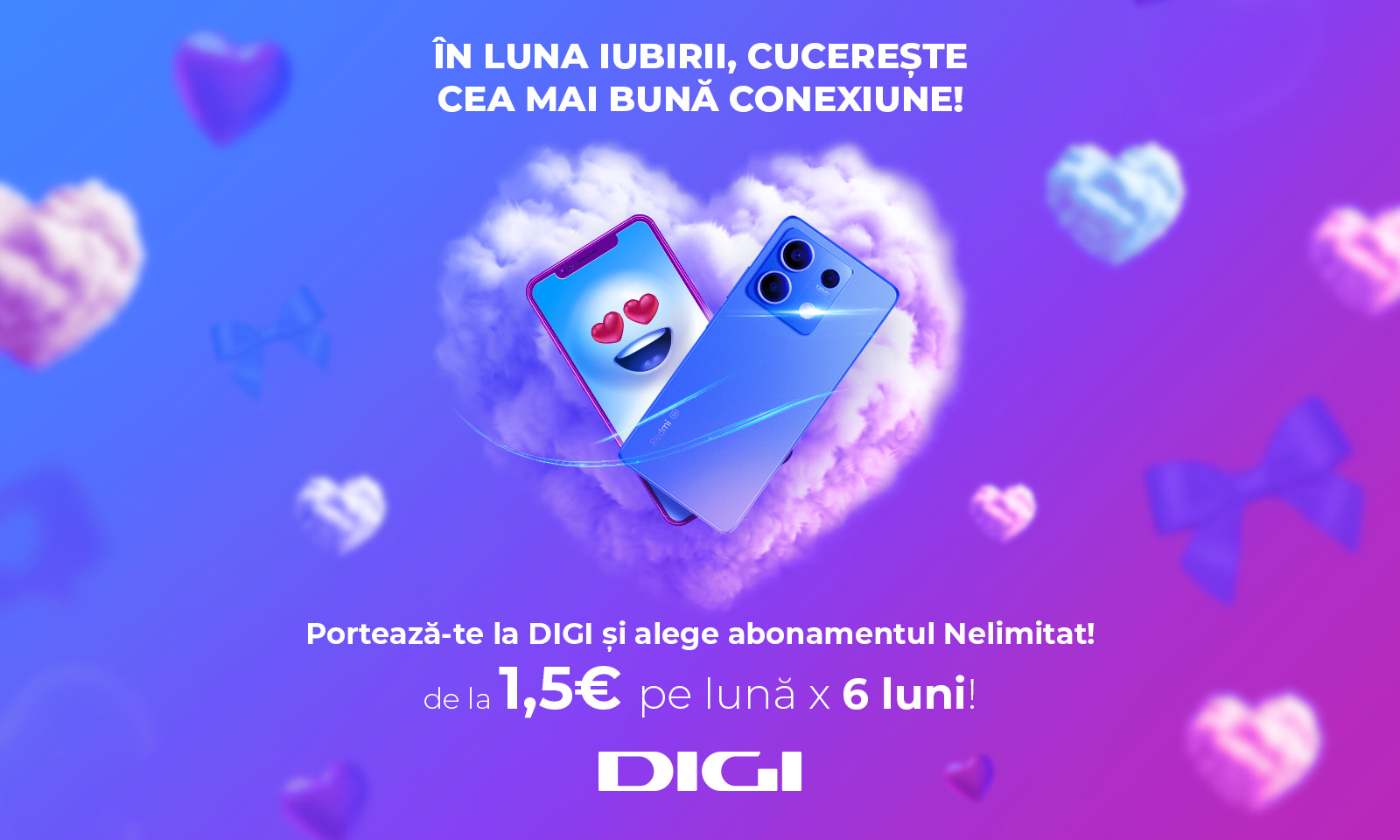 În „Luna iubirii”, clienții DIGI se bucură de 50% reducere la portare,  timp de 6 luni