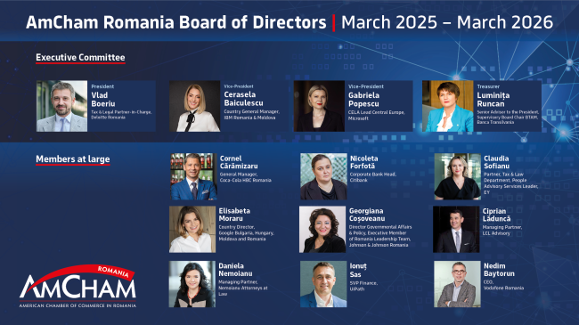 AmCham Romania anunță componența Consiliului Director pentru noul mandatul martie 2025 – martie 2026