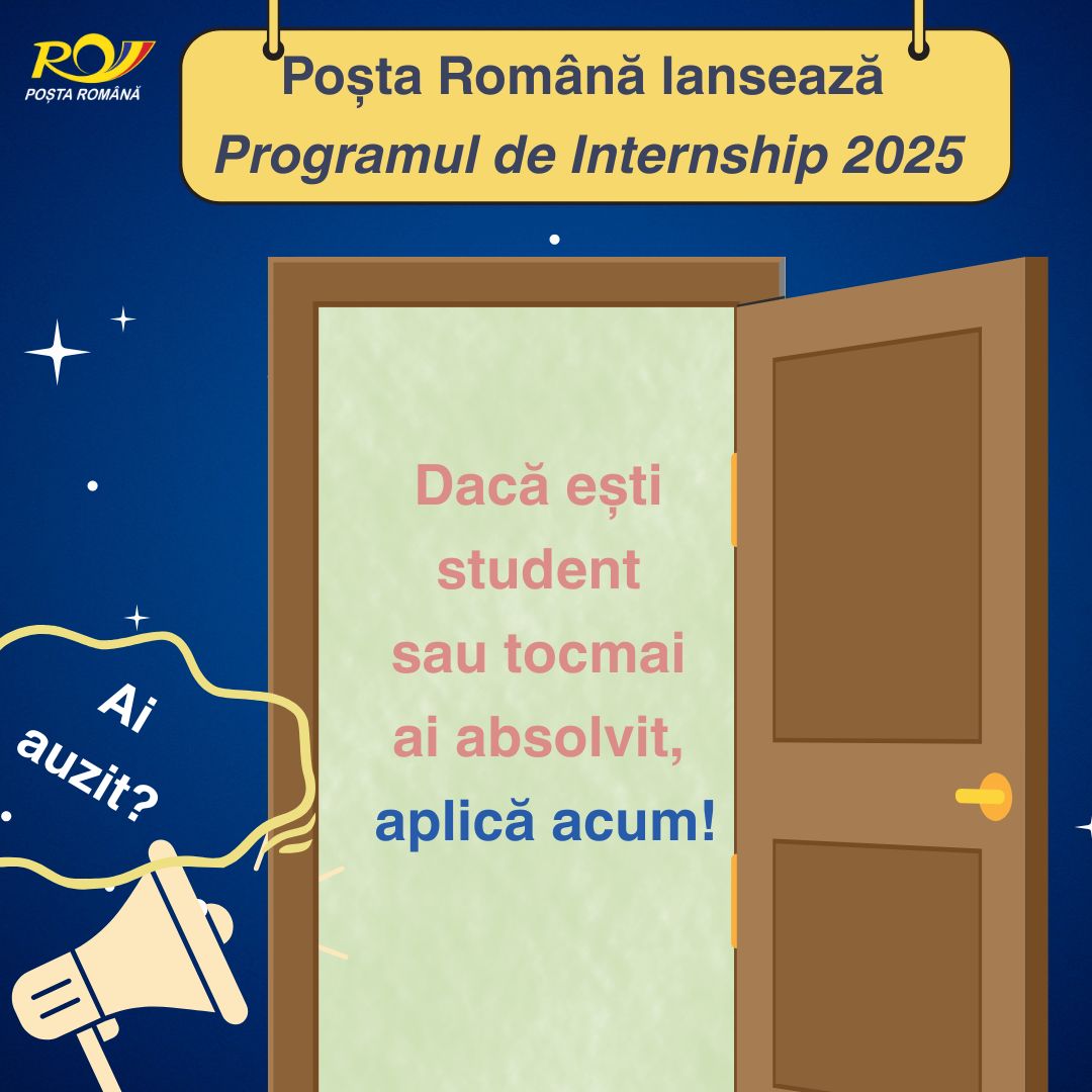 Pornește-ți cariera alături de noi – Aplică acum la programul de internship derulat de Poșta Română! Pornește-ți cariera alături de noi – Aplică acum la programul de internship derulat de Poșta Română!