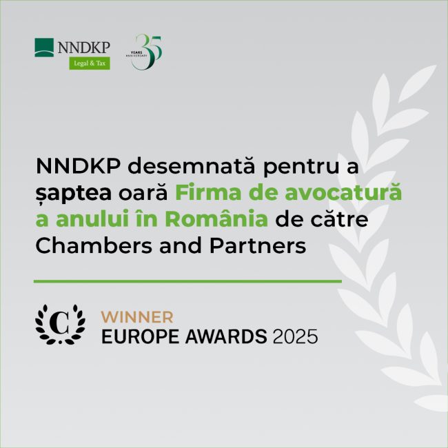 Premieră pe piața avocaturii din România: NNDKP, desemnată pentru a șaptea oară „Firma de avocatură a anului în România” la gala premiilor Chambers Europe 2025