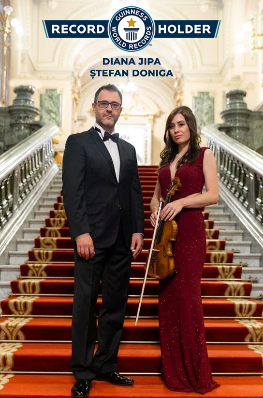 Cei doi muzicieni români de Cartea Recordurilor vor stabili o nouă premieră mondială pentru muzica clasică: violonista Diana Jipa și pianistul Ștefan Doniga vor face înconjurul Pământului pentru a treia oară în trei ani consecutivi cu un nou turneu de concerte