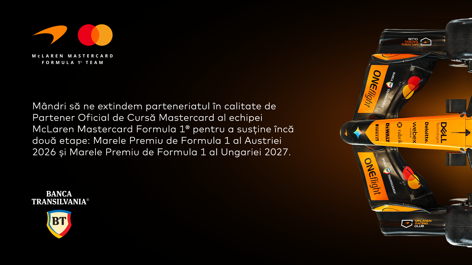 MASTERCARD ŞI BANCA TRANSILVANIA EXTIND PARTENERIATUL CU ECHIPA McLAREN MASTERCARD FORMULA 1®: SPIELBERG 2026, HUNGARORING 2027 ŞI ALTE EXPERIENȚE MASTERCARD ŞI BANCA TRANSILVANIA EXTIND PARTENERIATUL CU ECHIPA McLAREN MASTERCARD FORMULA 1®: SPIELBERG 2026, HUNGARORING 2027 ŞI ALTE EXPERIENȚE