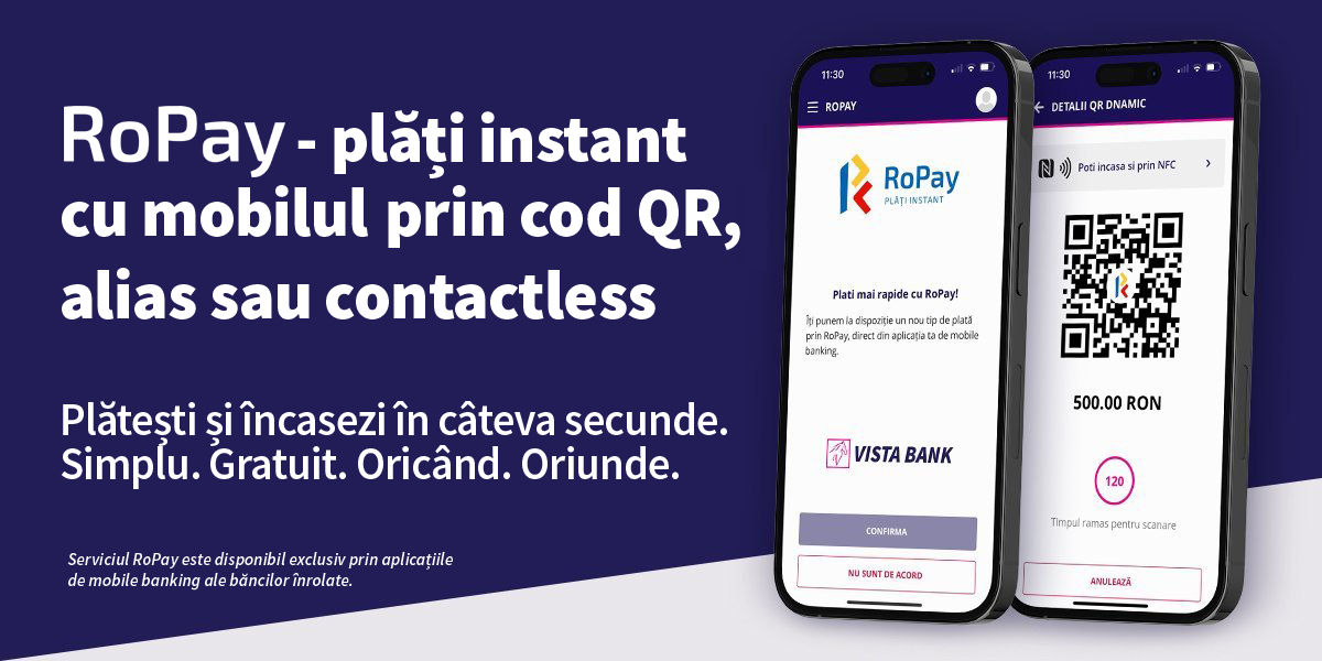 Vista Bank a finalizat integrarea tuturor tipurilor de plăți RoPay pentru persoane fizice Vista Bank a finalizat integrarea tuturor tipurilor de plăți RoPay pentru persoane fizice
