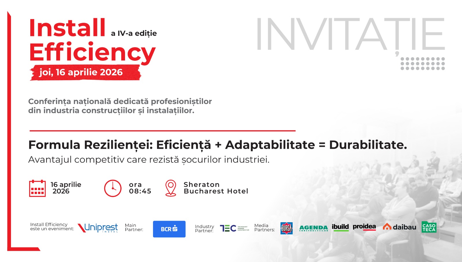 Peste 120 de antreprenori și specialiști din construcții și instalații se reunesc la conferința Install Efficiency 2026