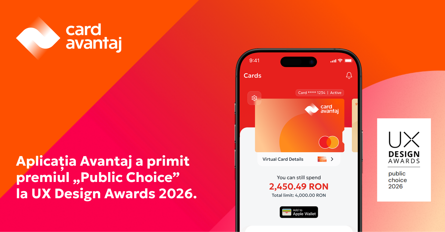 Nexent Bank câștigă premiul publicului la UX Design Awards – Spring 2026 pentru aplicația Avantaj
