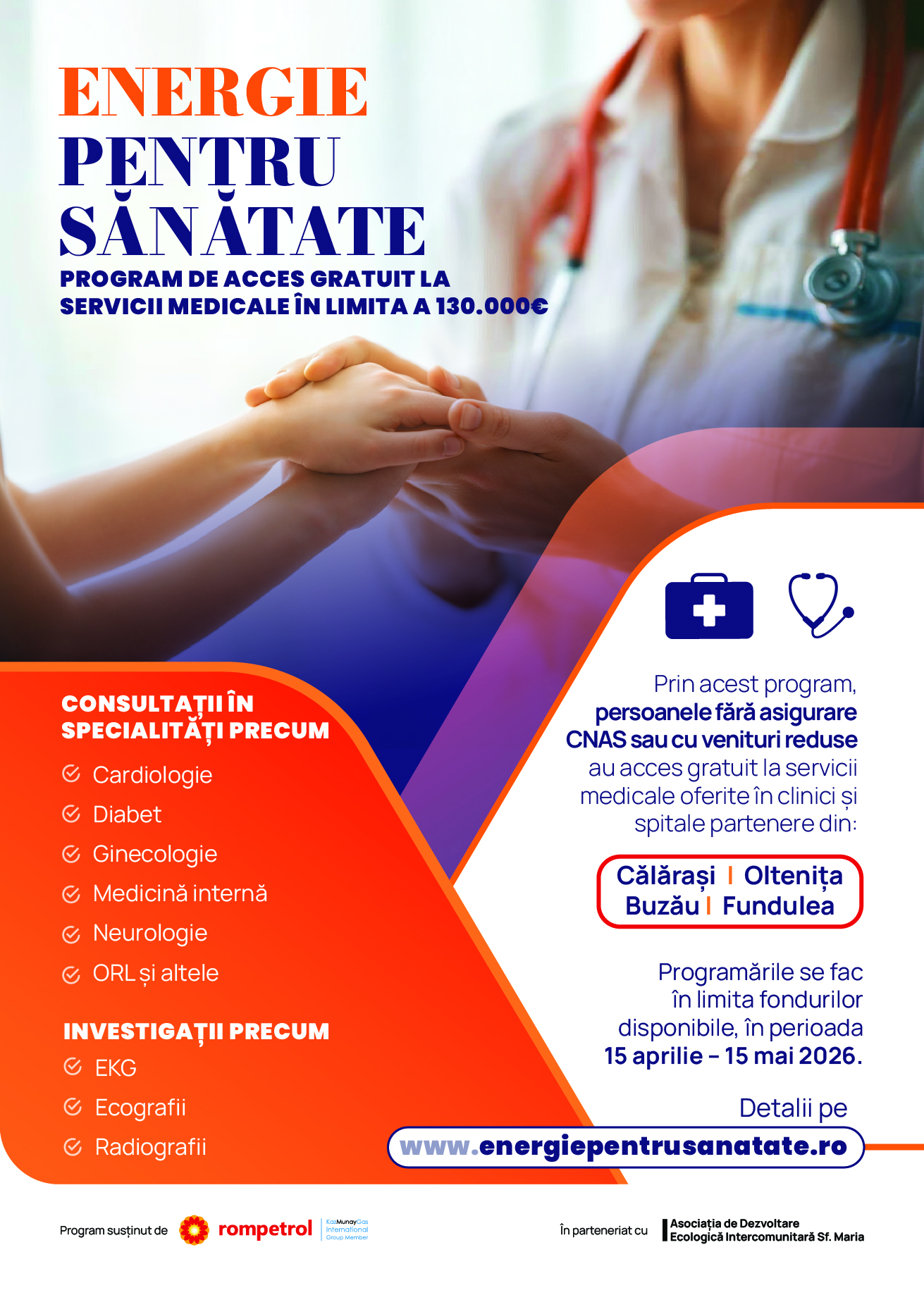 Se lansează programul „Energie pentru sănătate” – consultații și investigații medicale gratuite pentru persoane vulnerabile din sudul României