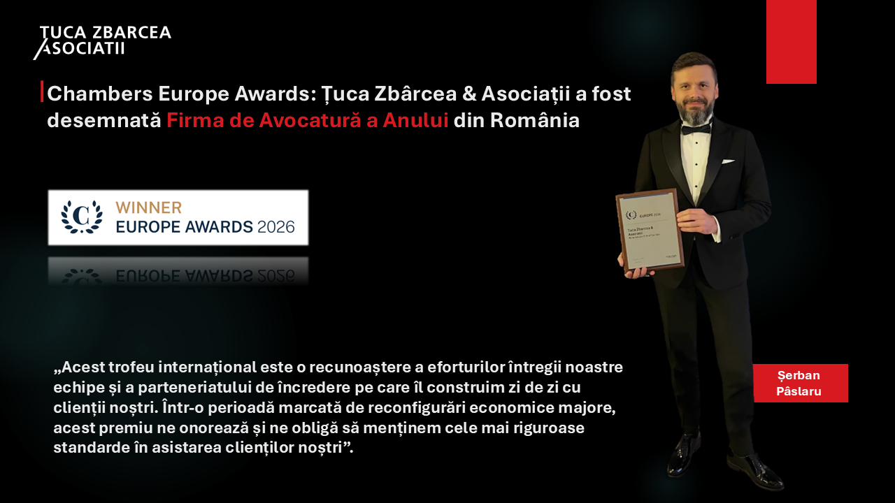 Chambers Europe Awards: Țuca Zbârcea & Asociații a fost desemnată cea mai bună firmă de avocatură din România