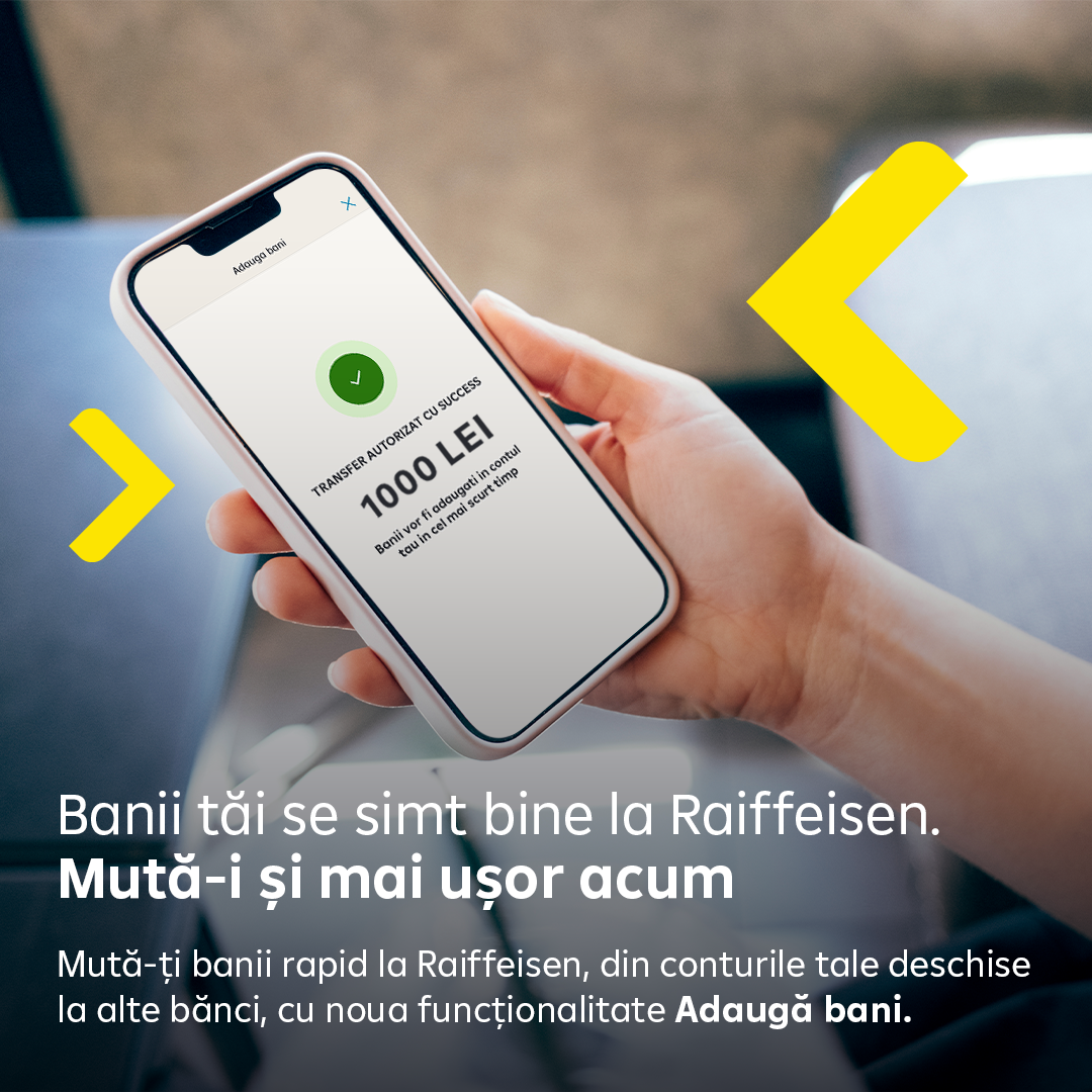 Raiffeisen Bank lansează „Adaugă bani”, noua funcționalitate din Smart Mobile care îți aduce toți banii într-un singur loc
