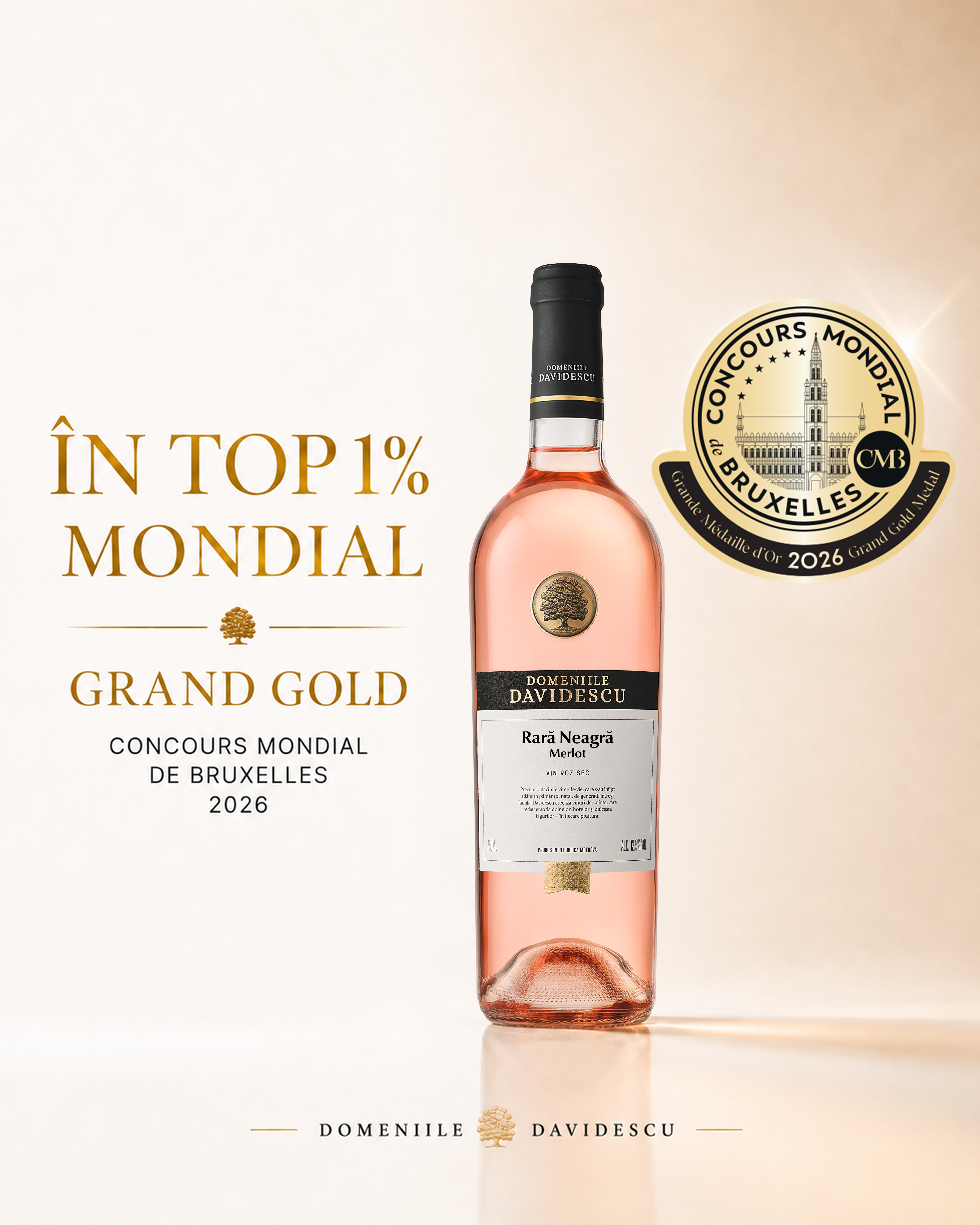 Printre cele mai bune rosé-uri din lume: Domeniile Davidescu câștigă Grand Gold la Concours Mondial de Bruxelles Printre cele mai bune rosé-uri din lume: Domeniile Davidescu câștigă Grand Gold la Concours Mondial de Bruxelles