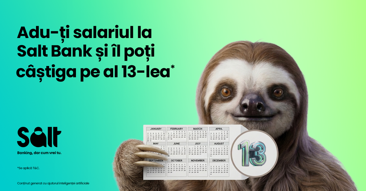 Salt Bank lansează „Al 13-lea salariu”: clienții pot câștiga încă un salariu, de până la 25.000 de lei Salt Bank lansează „Al 13-lea salariu”: clienții pot câștiga încă un salariu, de până la 25.000 de lei