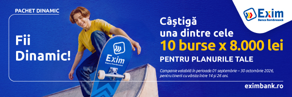 Exim Banca Românească lansează o campanie dedicată tinerilor: 10 BURSE X 8.000 LEI FIECARE ÎȘI AȘTEAPTĂ CÂȘTIGĂTORII!