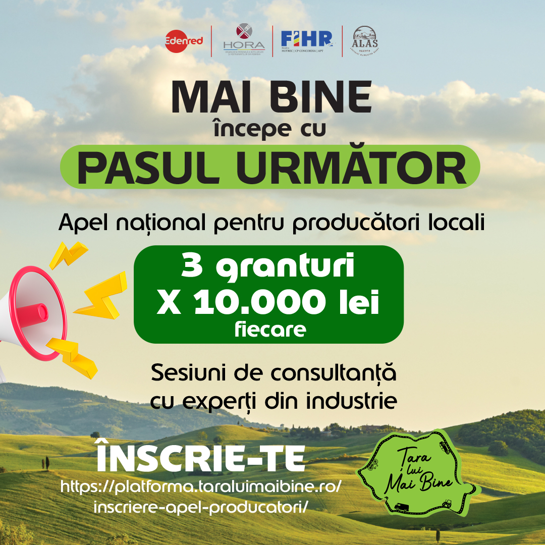 Producătorii locali primesc o șansă în plus: Edenred, HORA și FIHR lansează o nouă competiție națională de granturi Producătorii locali primesc o șansă în plus: Edenred, HORA și FIHR lansează o nouă competiție națională de granturi